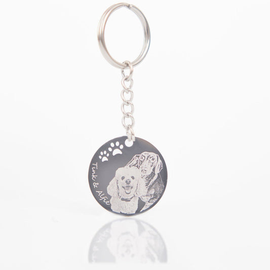 Two dogs photo engraved keychain