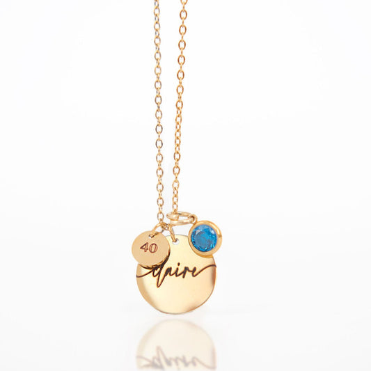 Gold personalised name birthstone necklace