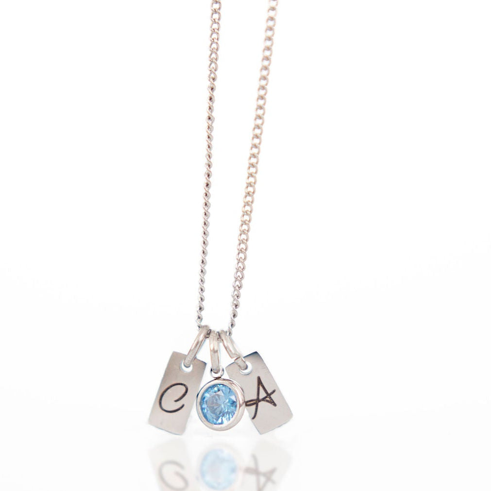 Silver initial anniversary gemstone necklace