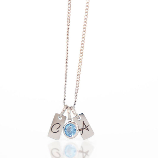 Silver initial anniversary gemstone necklace