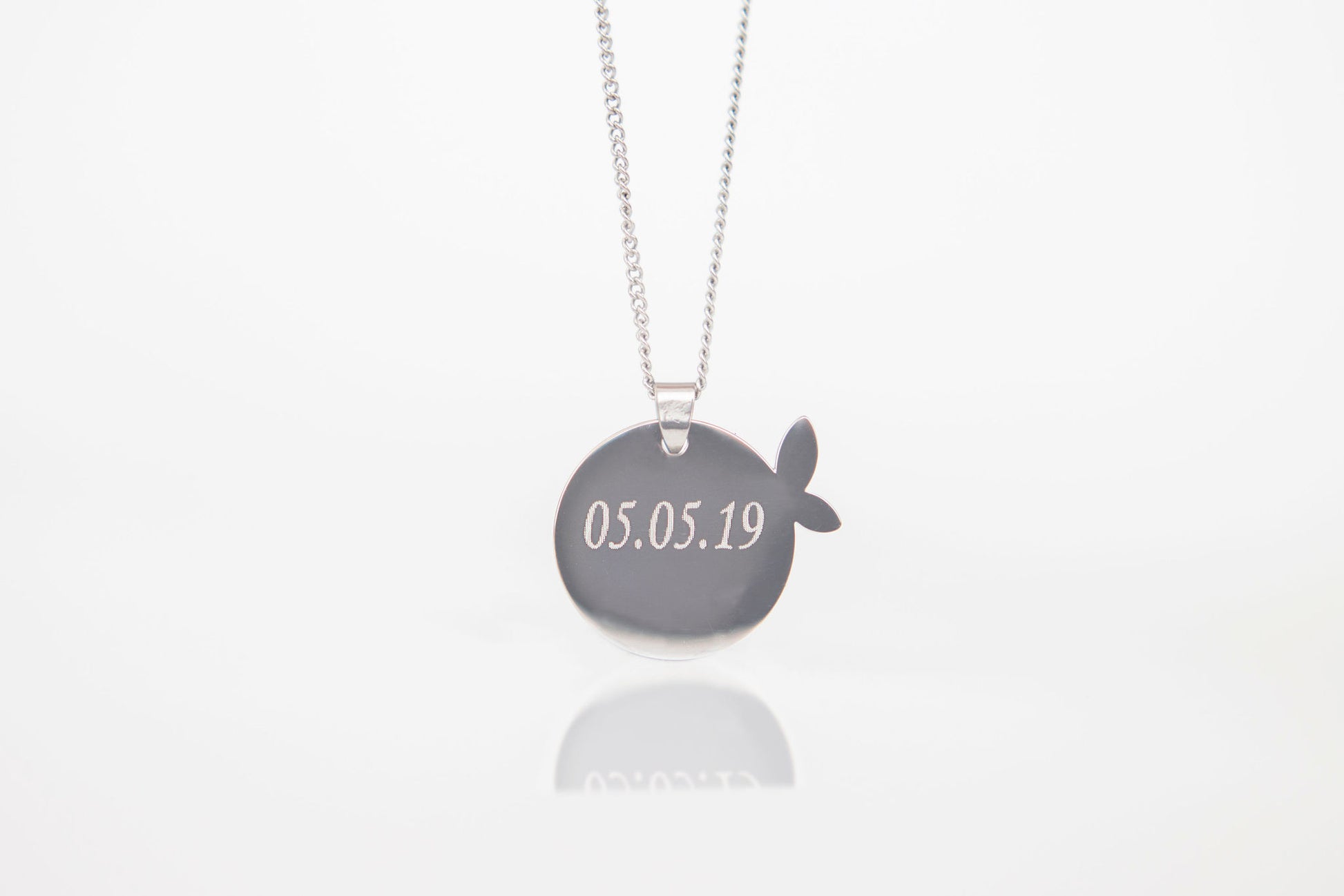 Winged circle pendant necklace with a photo engraved 