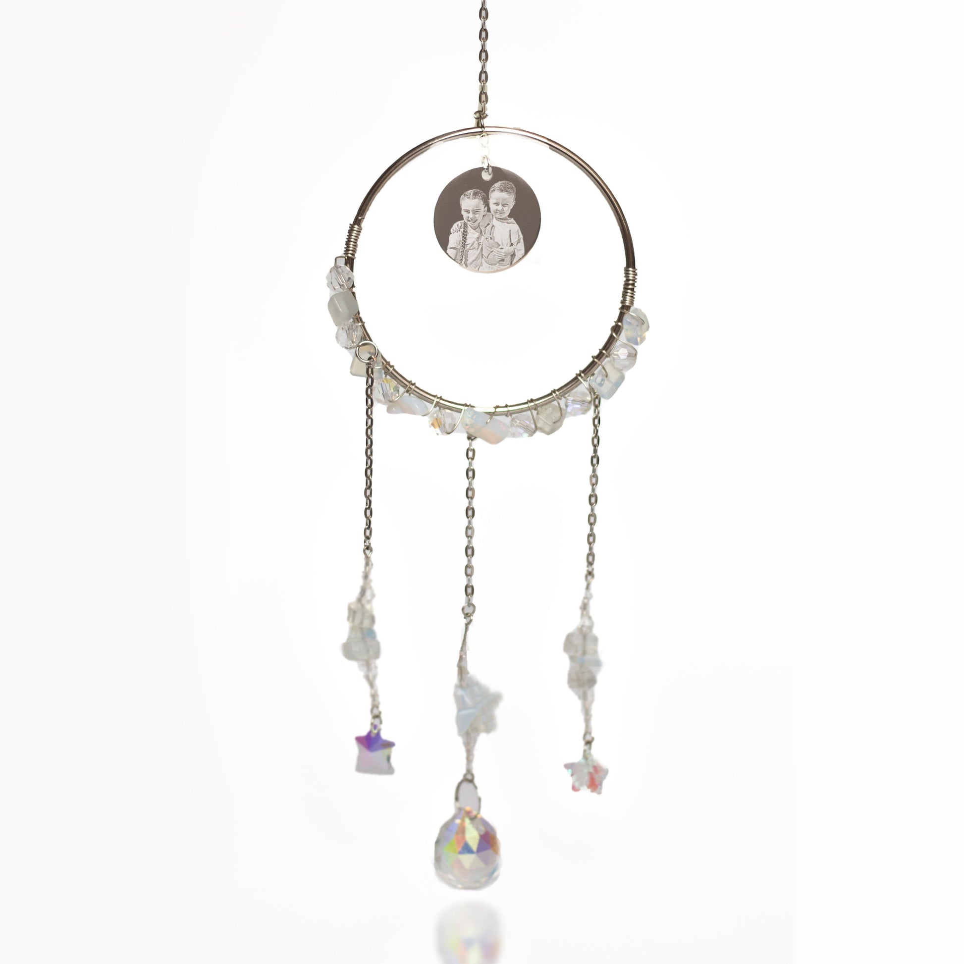 Opalite gemstone sun catcher featuring photo engraved pendant