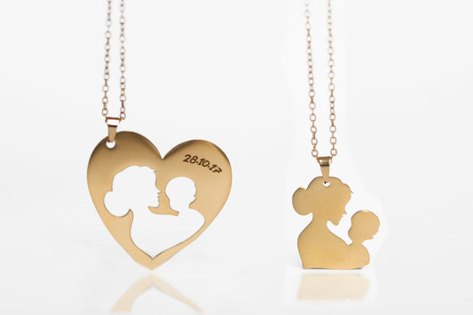 Mother and Daughter gold personalised necklace set