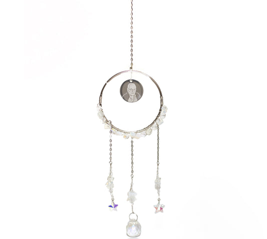 Opalite gemstone sun catcher featuring a photo engraved pendant.