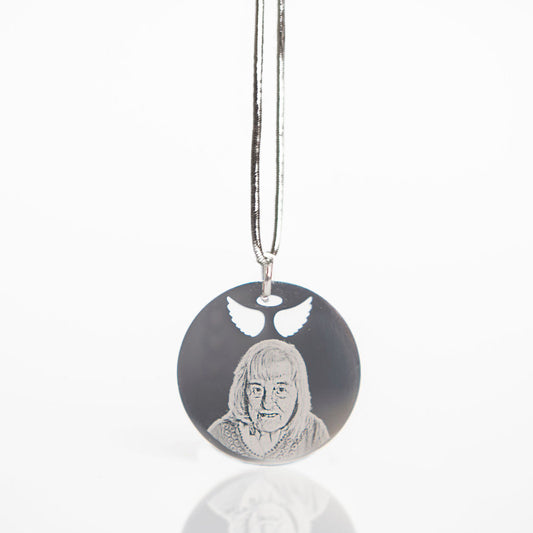 Angel wing car charm photo engraved pendant