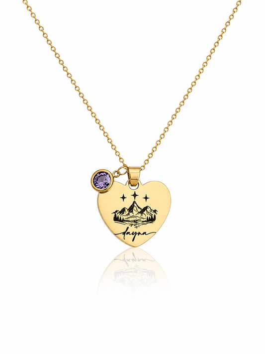 Gold Personalised Velaris Inspired Heart Necklace with Birthstone | ACOTAR Inspired Gift (Copy)