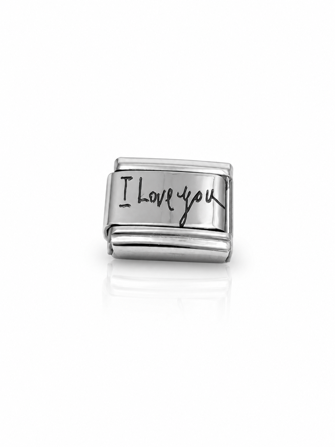 custom engraved handwriting on a silver italian charm - nomination