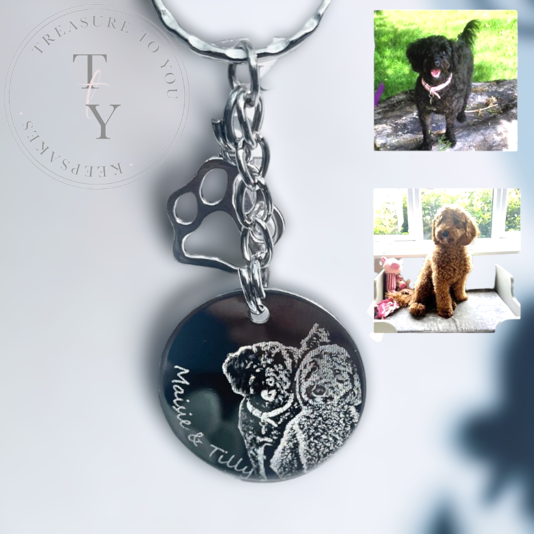 Two dogs photo engraved keychain