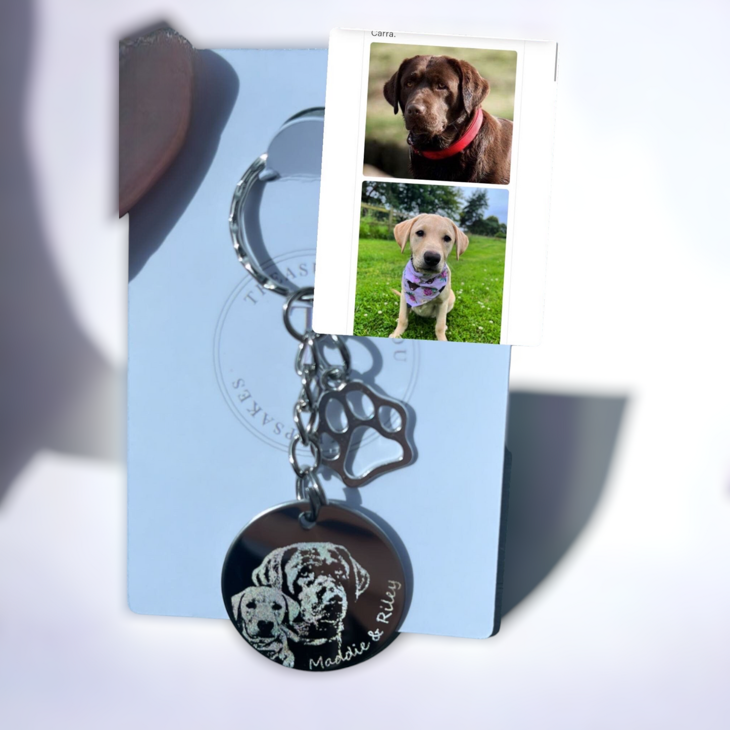 Two dogs photo engraved keychain