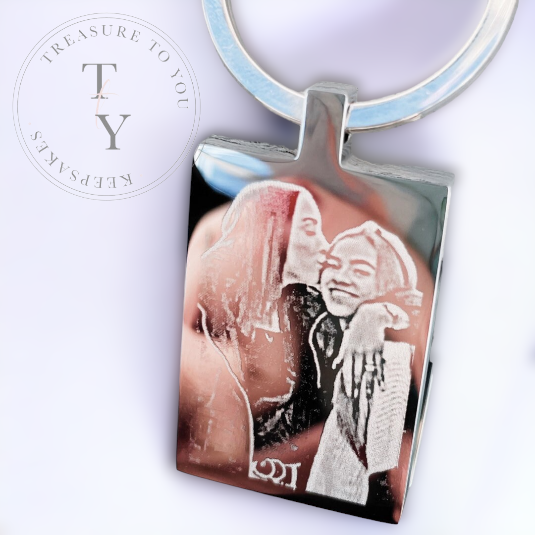 Premium rectangle photo engraved keyring