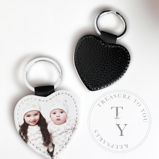 Photo keyring pu leather heart