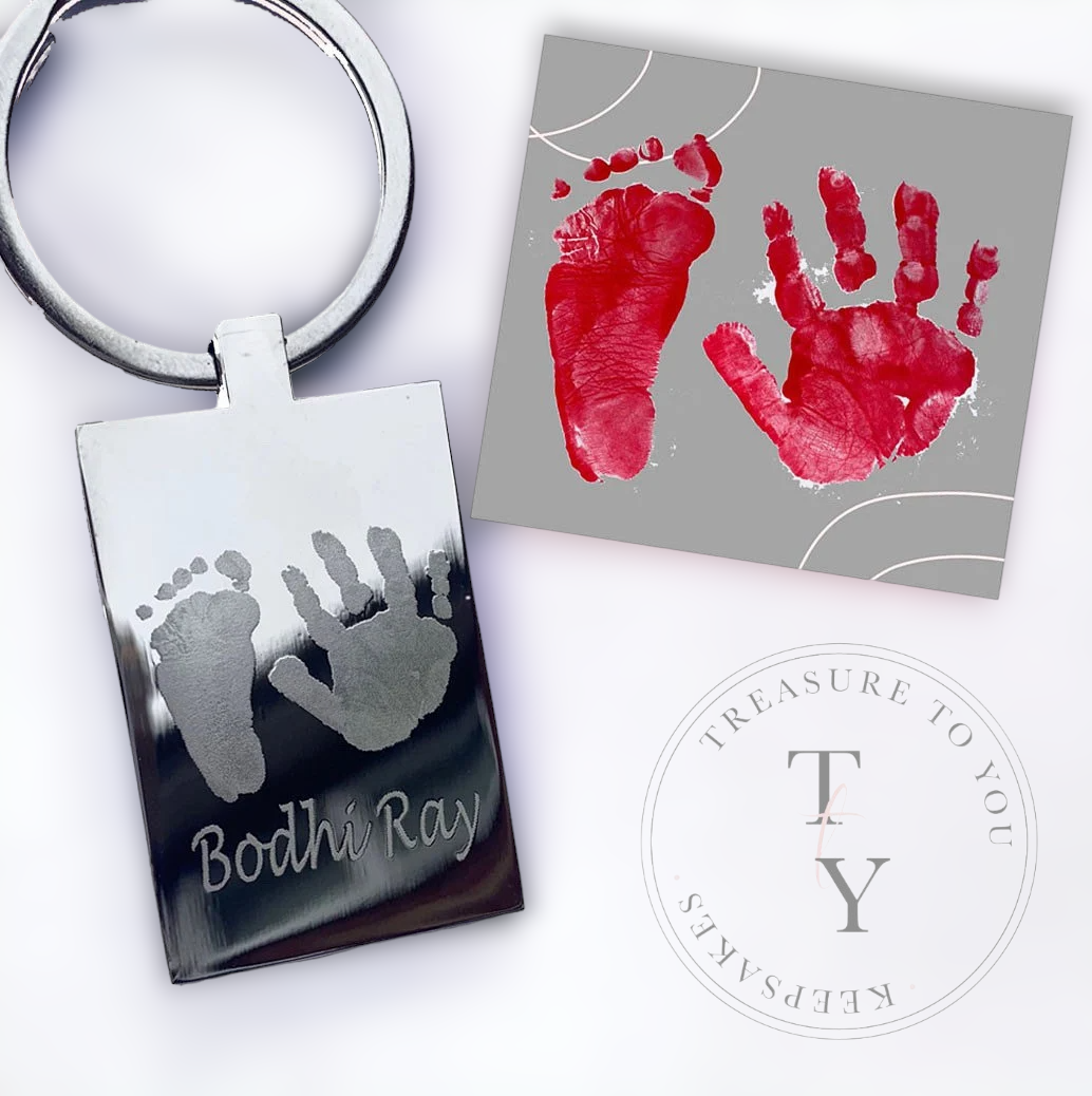 Rectangle hand & foot print keyring