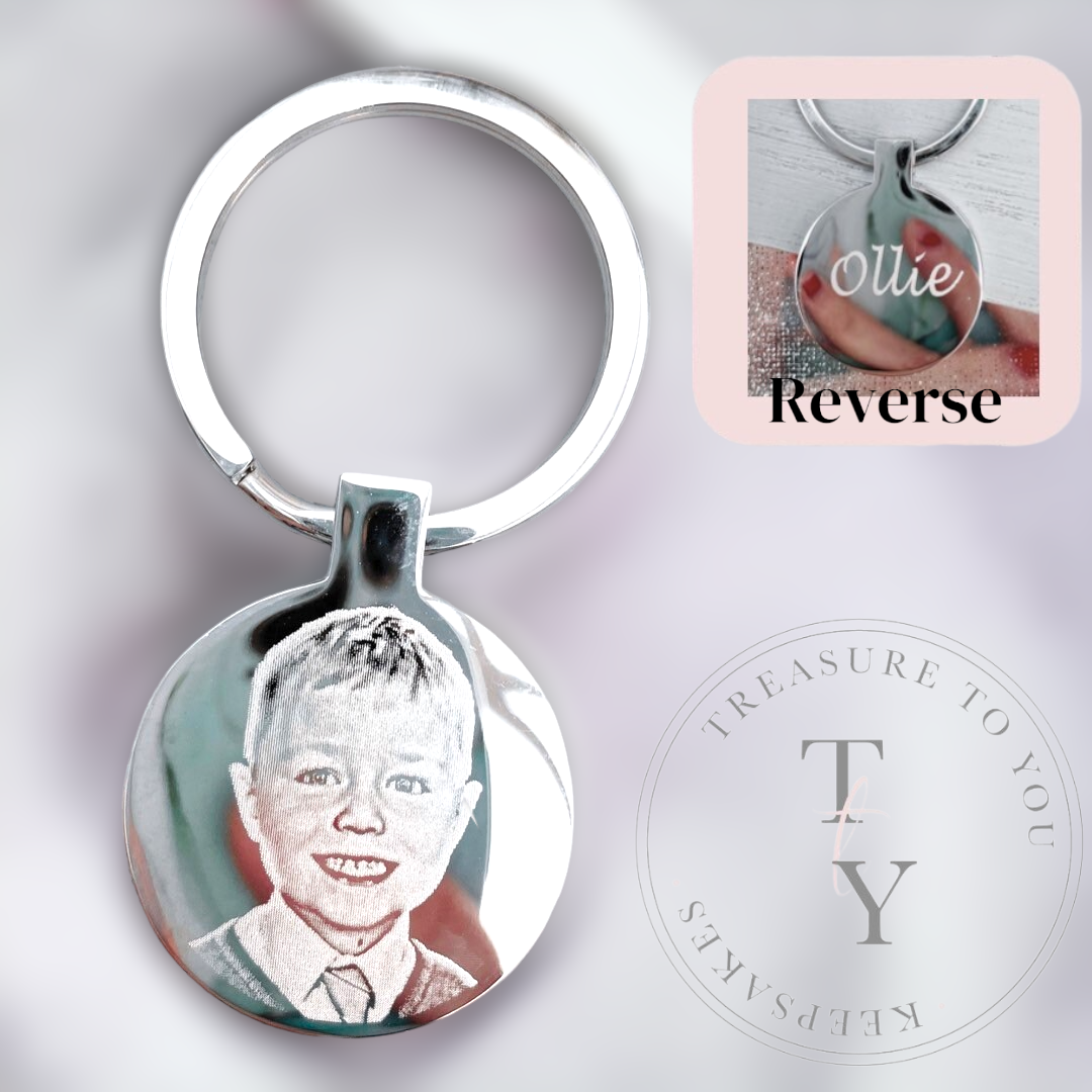 Premium circle photo engraved keyring