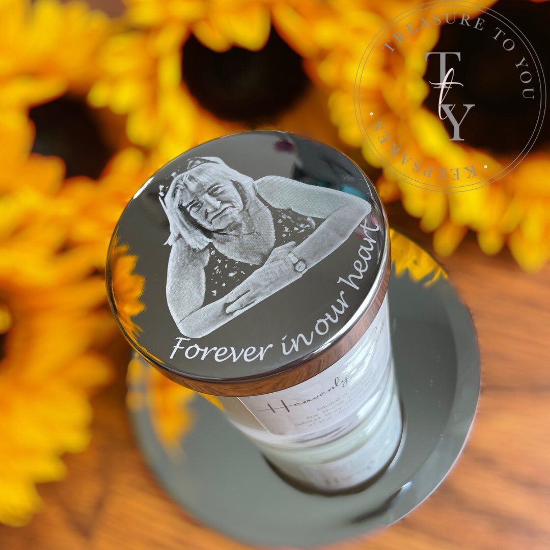 Heavenly Scent photo engraved memorial candle