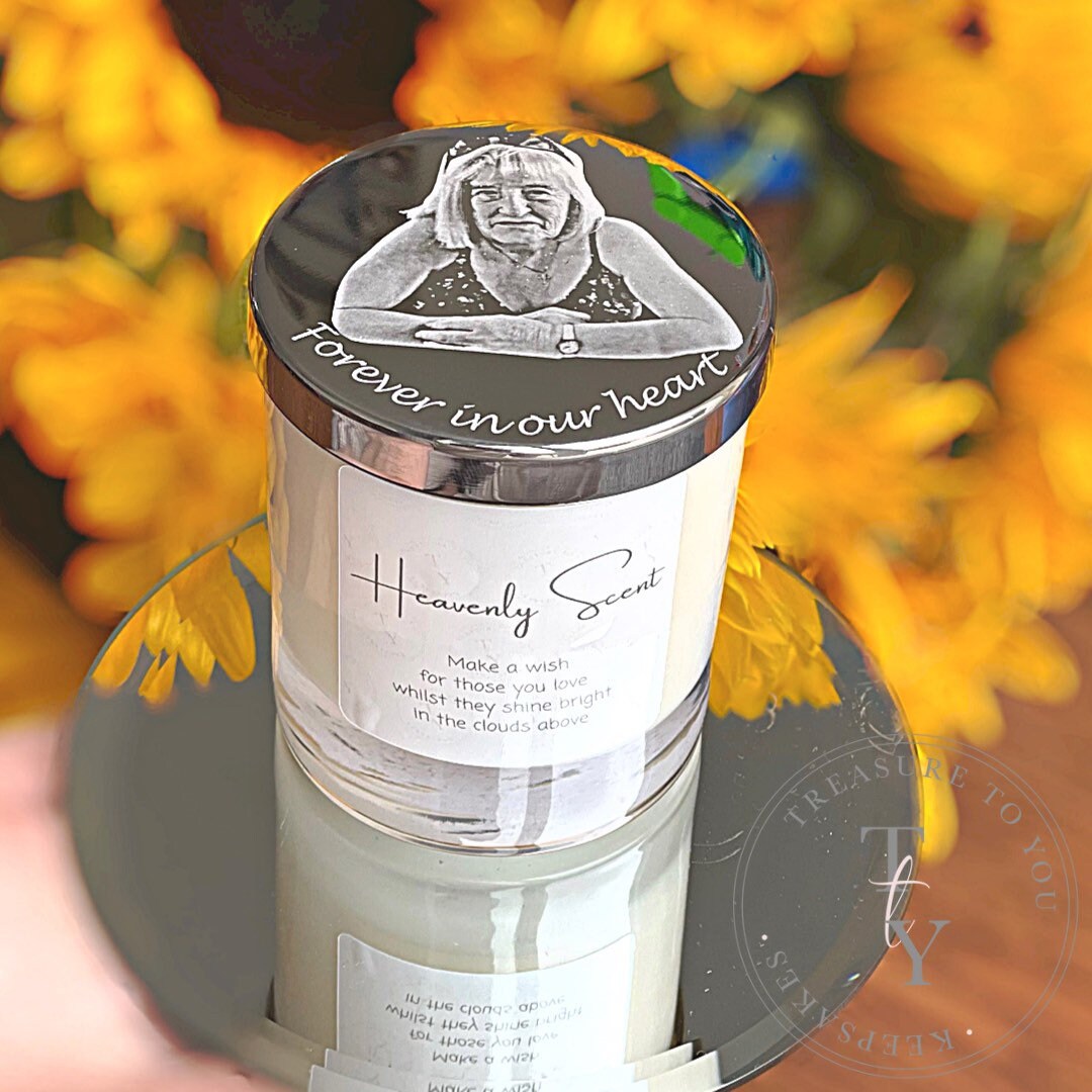 Heavenly Scent photo engraved memorial candle