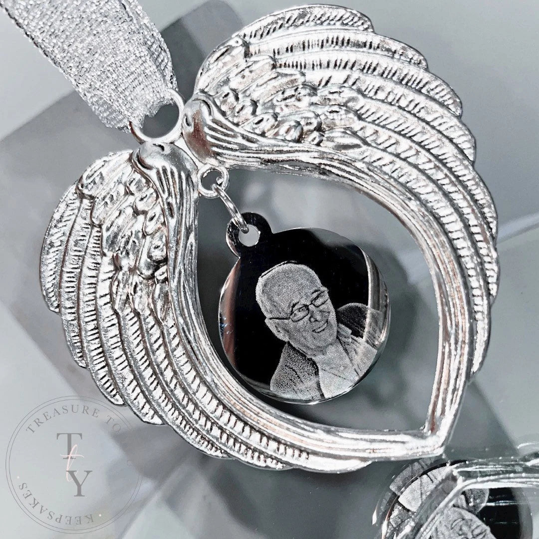 Silver angel wing charm photo engraved