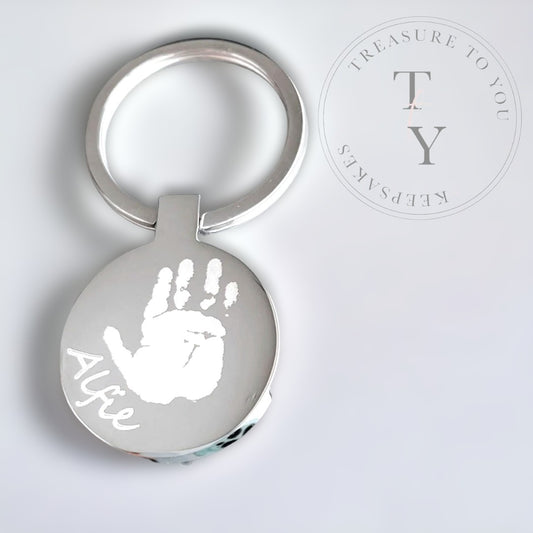 Engraved hand/foot print keyring