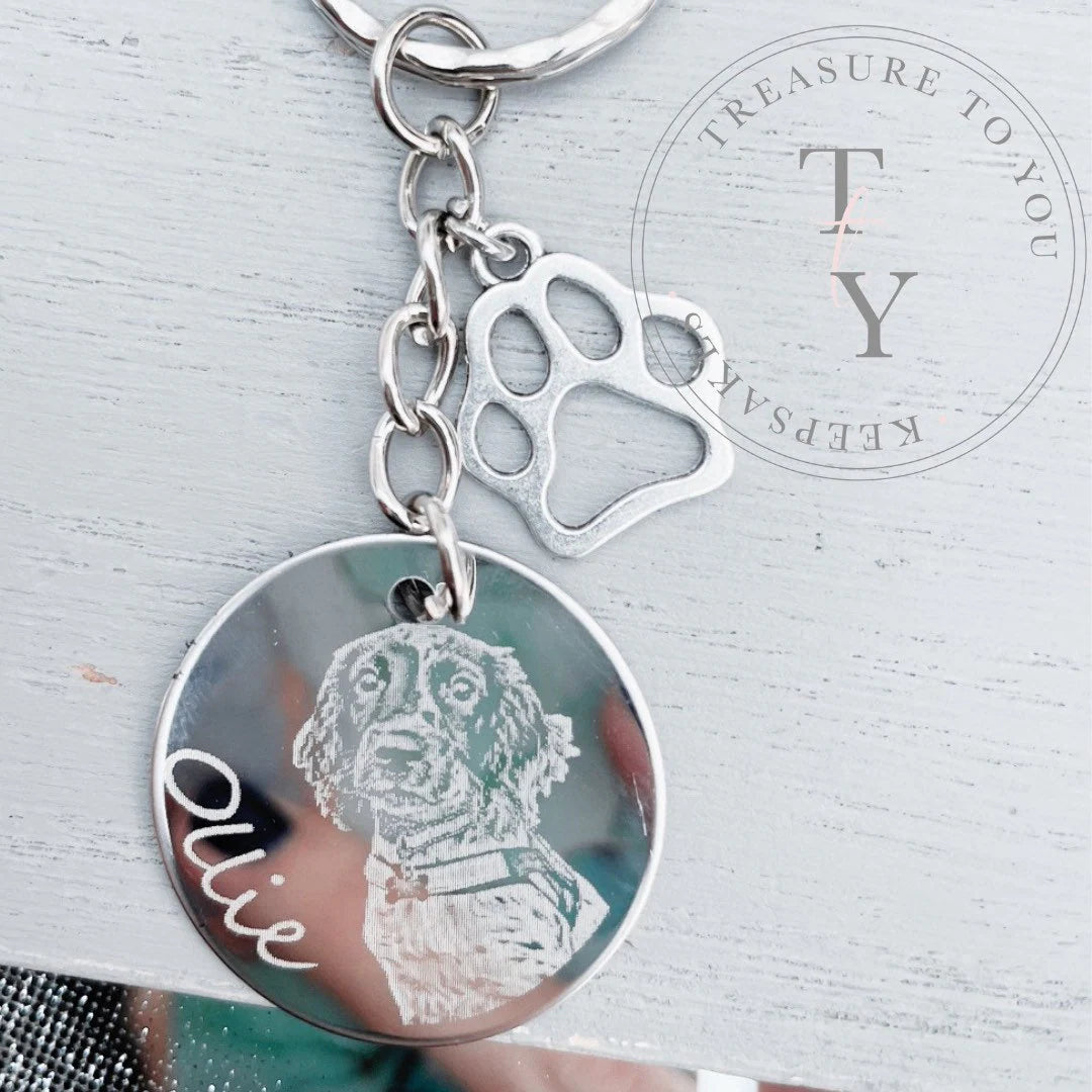 Dog photo engraved keyring