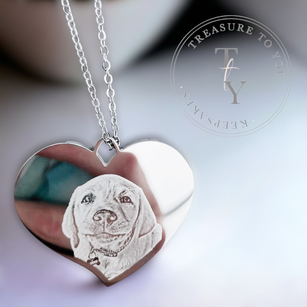 Large flared heart pendant necklace photo engraved