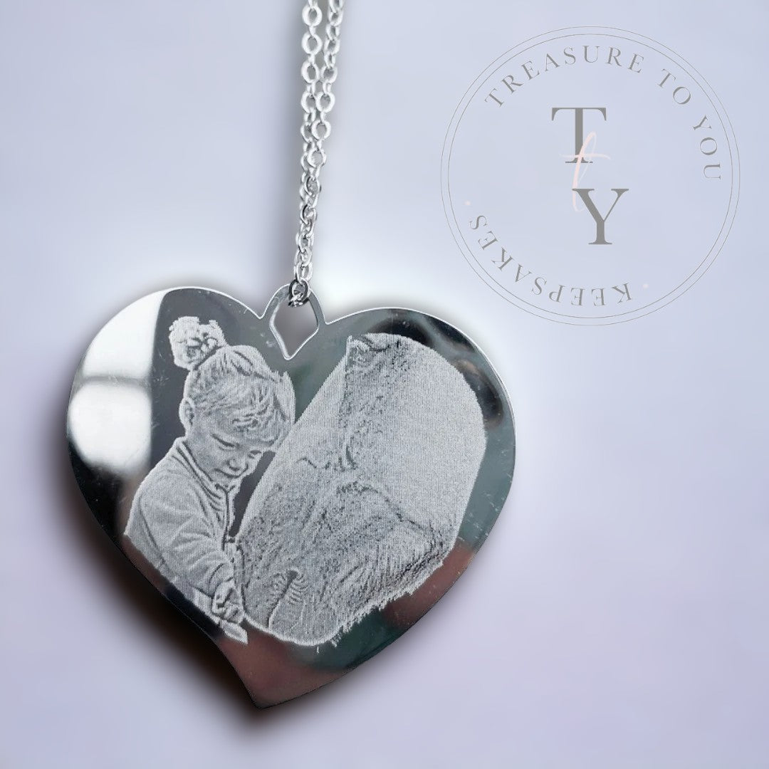 Large flared heart pendant necklace photo engraved