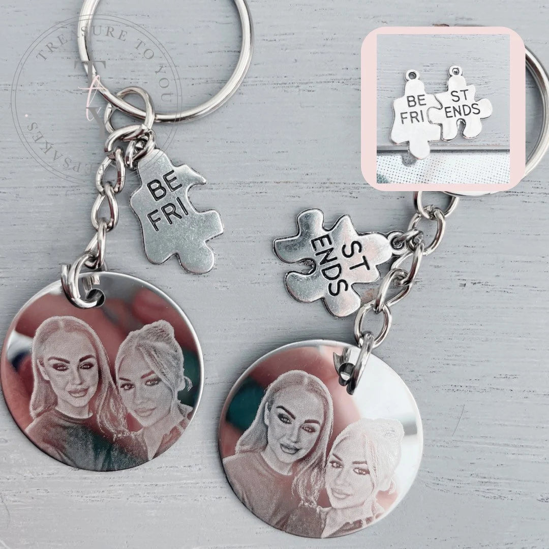 Matching best friend photo engraved keyrings