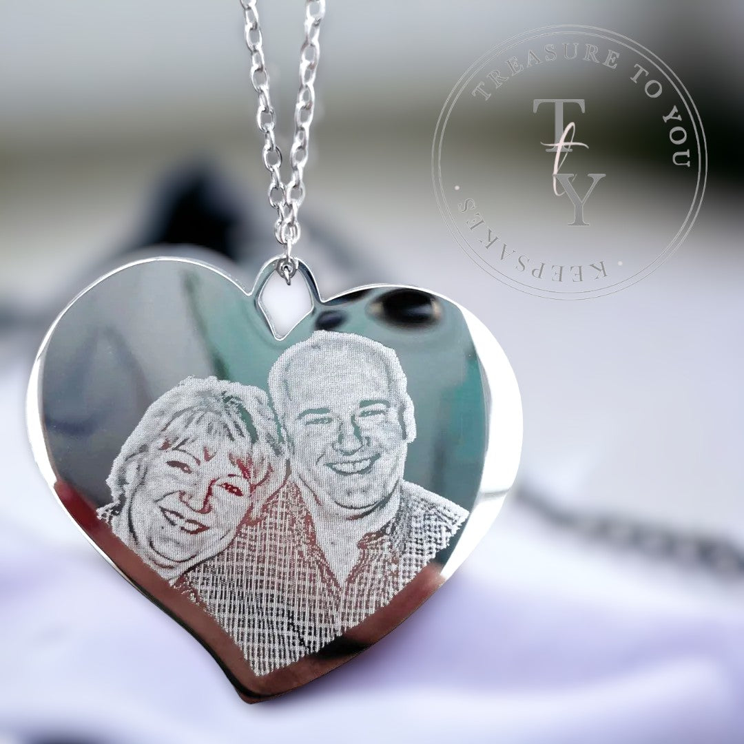 Large flared heart pendant necklace photo engraved