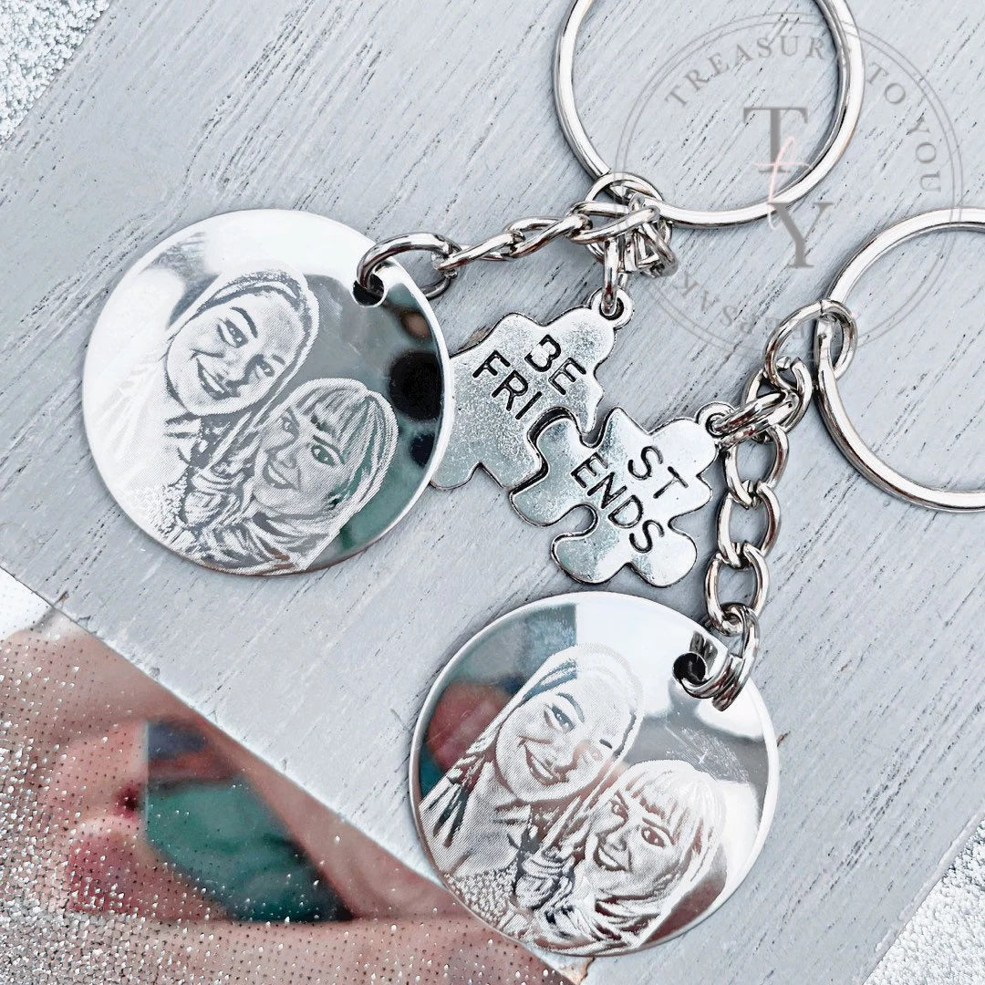 Matching best friend photo engraved keyrings