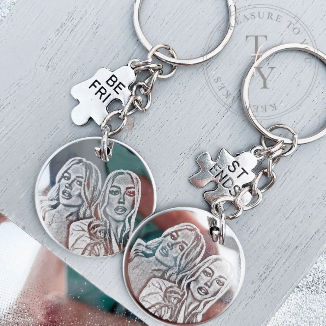 Matching best friend photo engraved keyrings