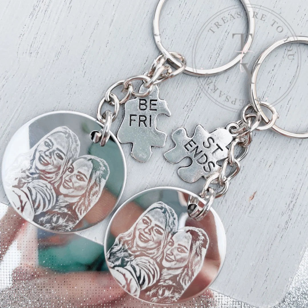 Matching best friend photo engraved keyrings