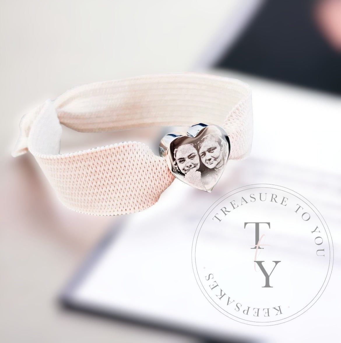 Photo engraved heart charm bead