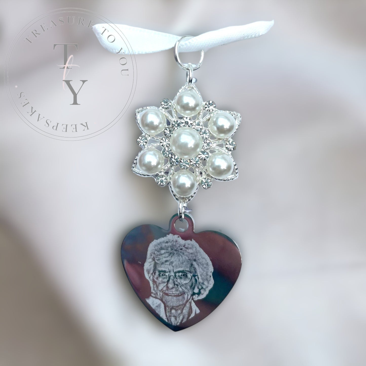 Bridal bouquet charm photo engraved