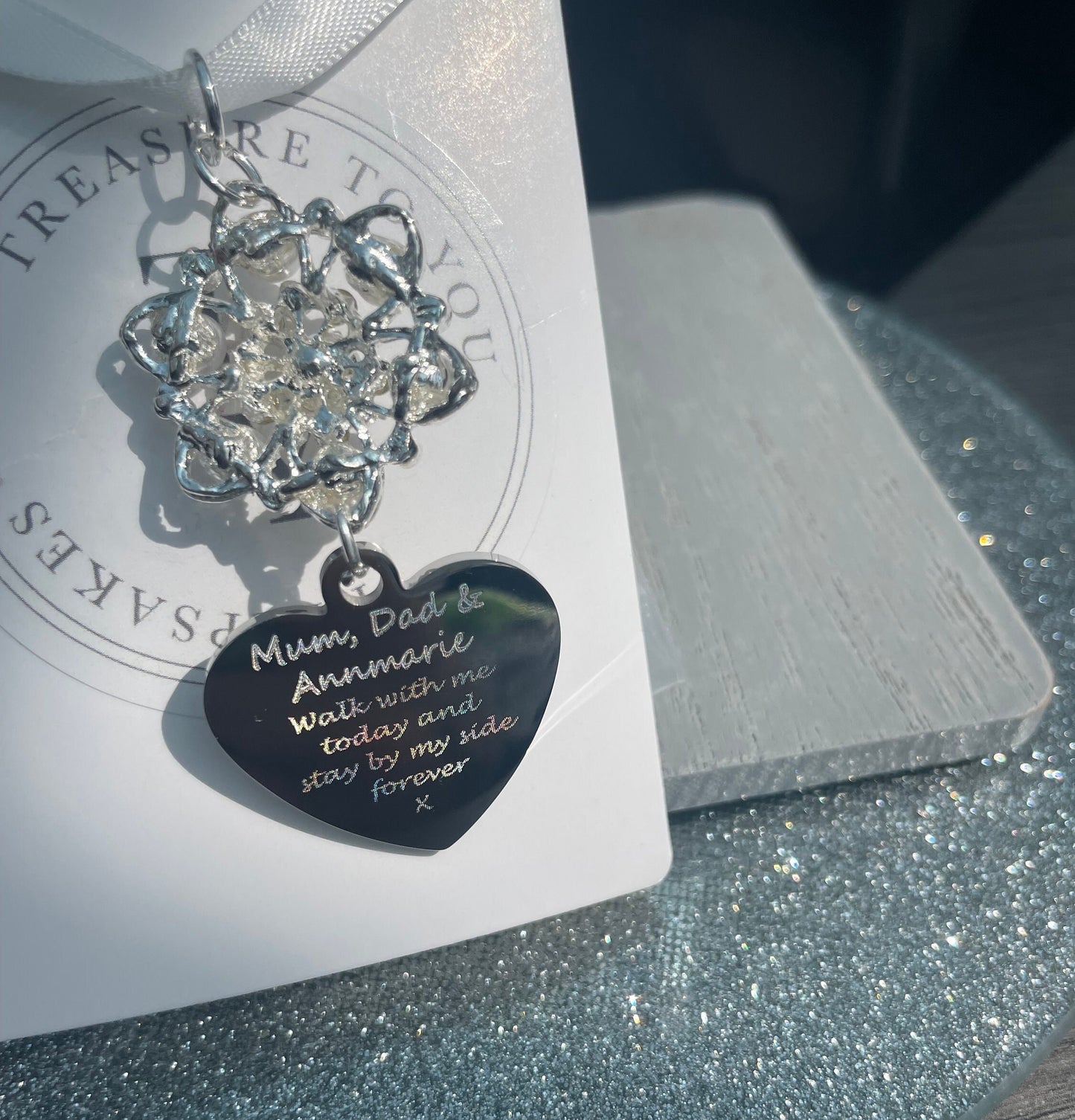 Bridal bouquet charm photo engraved