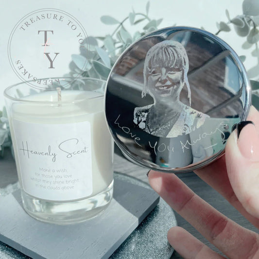 Heavenly Scent photo engraved memorial candle