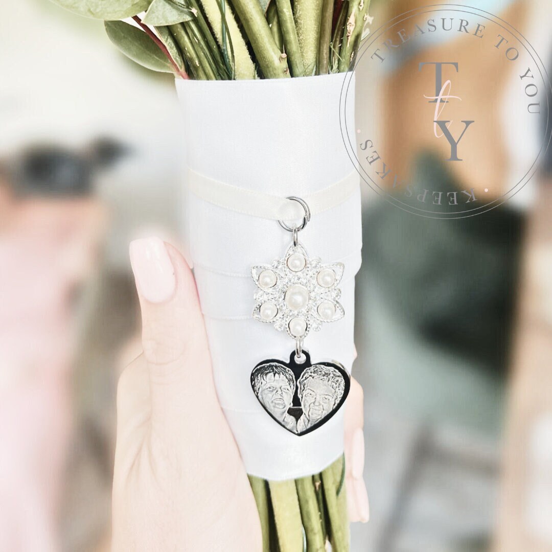 Bridal bouquet charm photo engraved