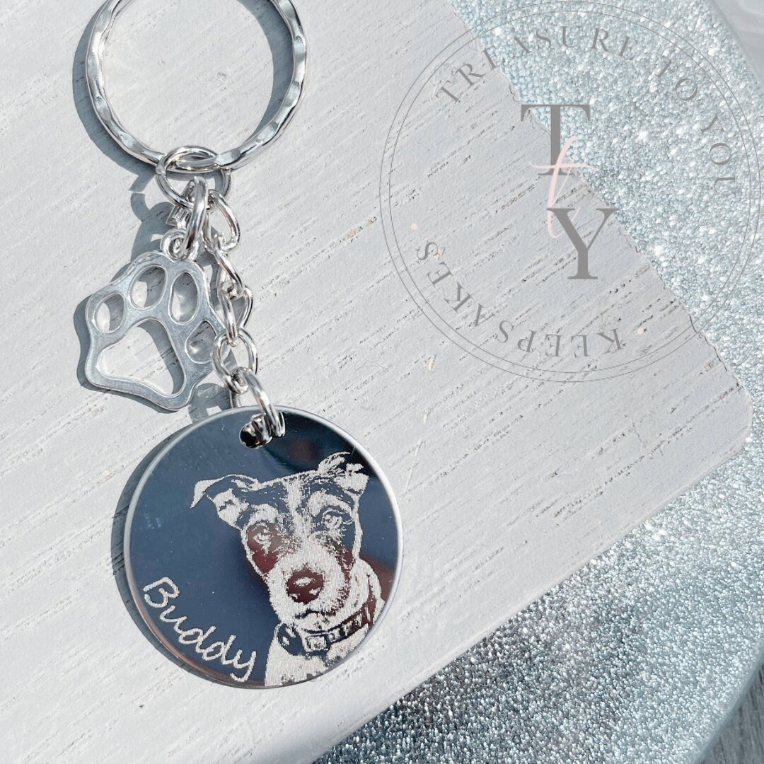 Dog photo engraved keyring