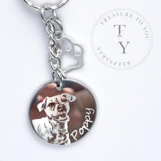 Dog photo engraved keyring