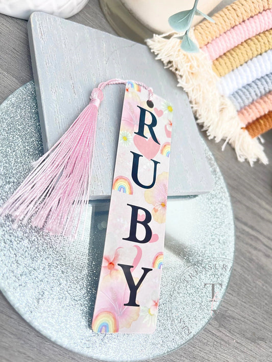 Flowers & rainbows personalised bookmark