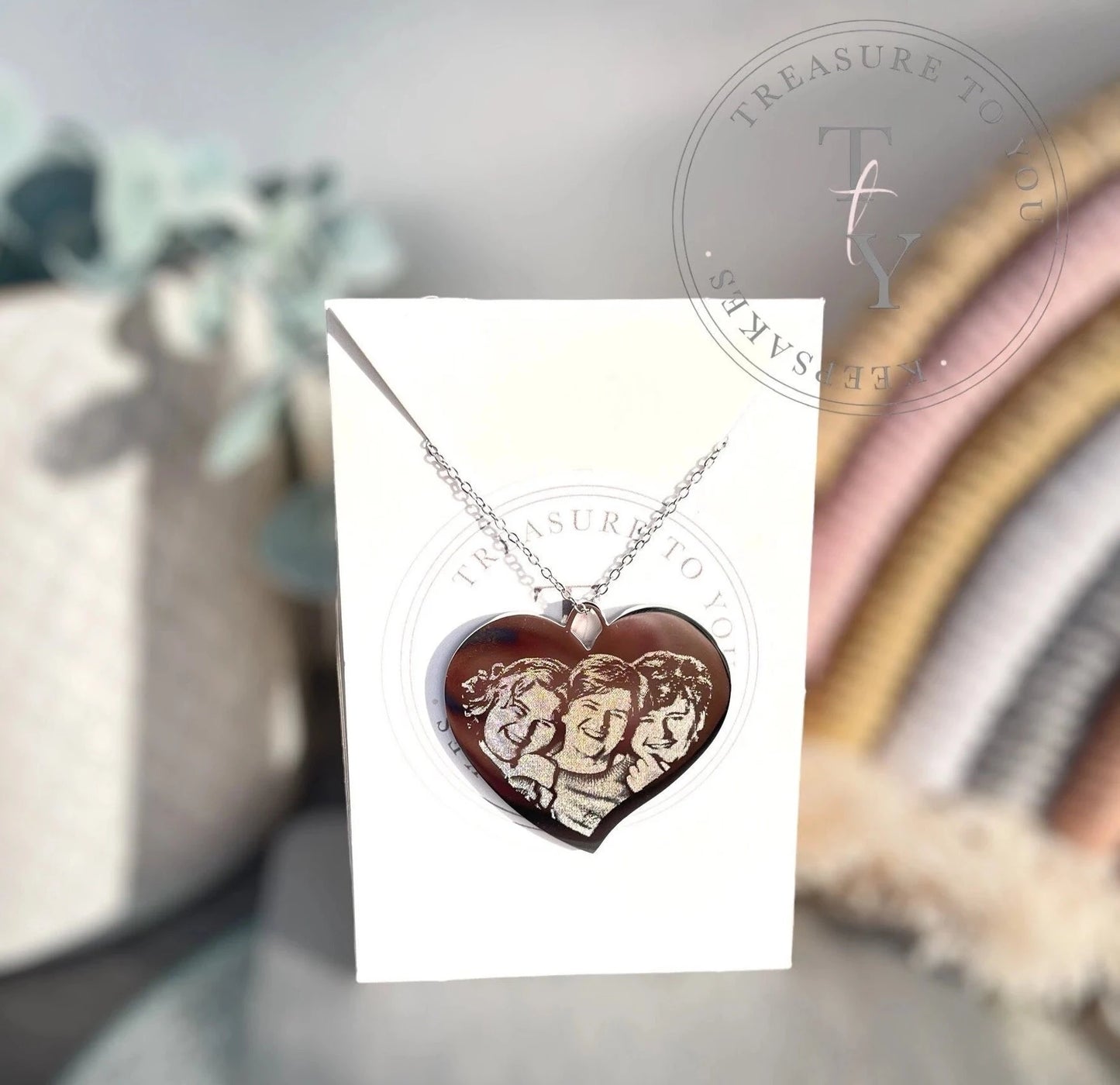 Large flared heart pendant necklace photo engraved