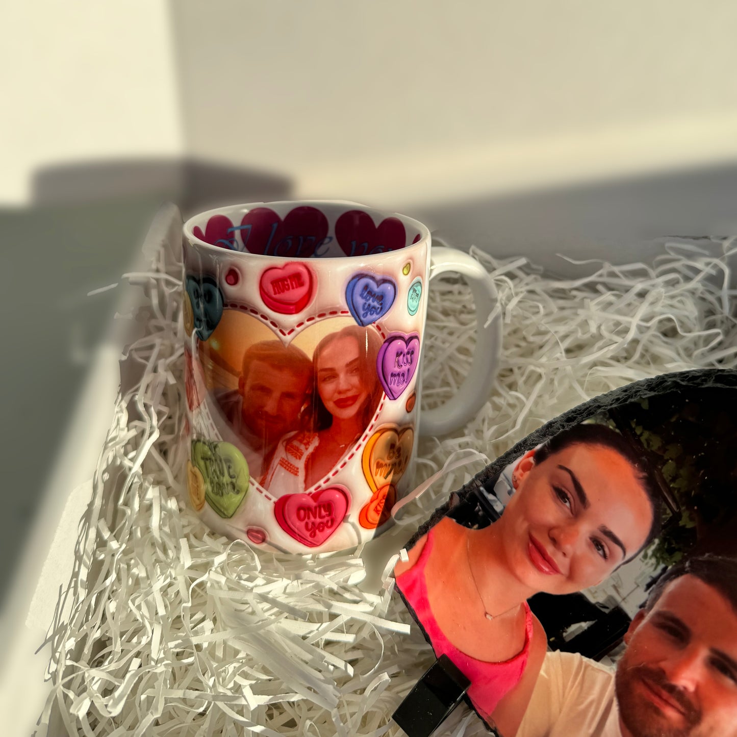 Valentine's day gift set, rock photo slate, personalised valentine's day mug