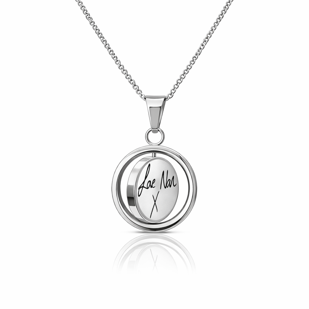 silver handwriting engraved necklace
