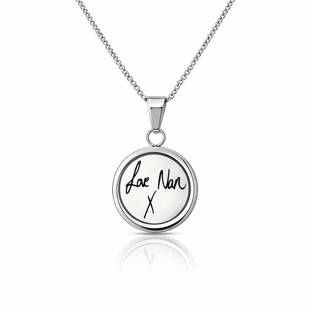 handwriting silver engraved necklace