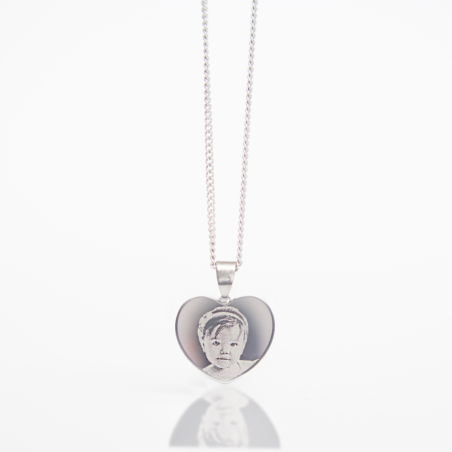 Small silver photo engraved heart necklace